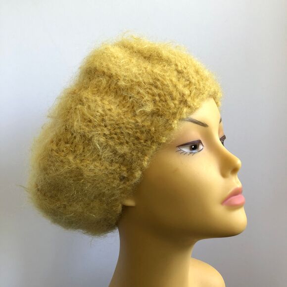 60s Handmade Saffron Mohair Scalloped Beret Mid Century Mod French Girl - Picture 2 of 6